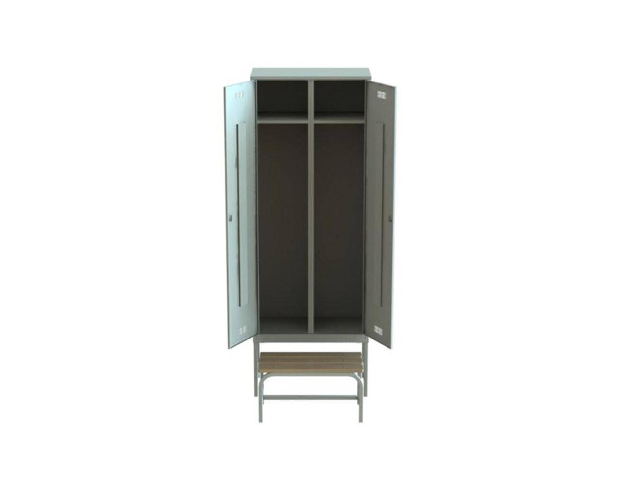 Шкаф для одежды усиленный с задвижной скамейкой  металлический 