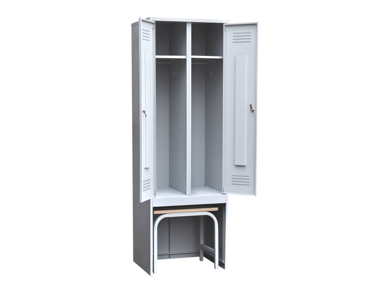 Шкаф для одежды с приставной скамьей металлический