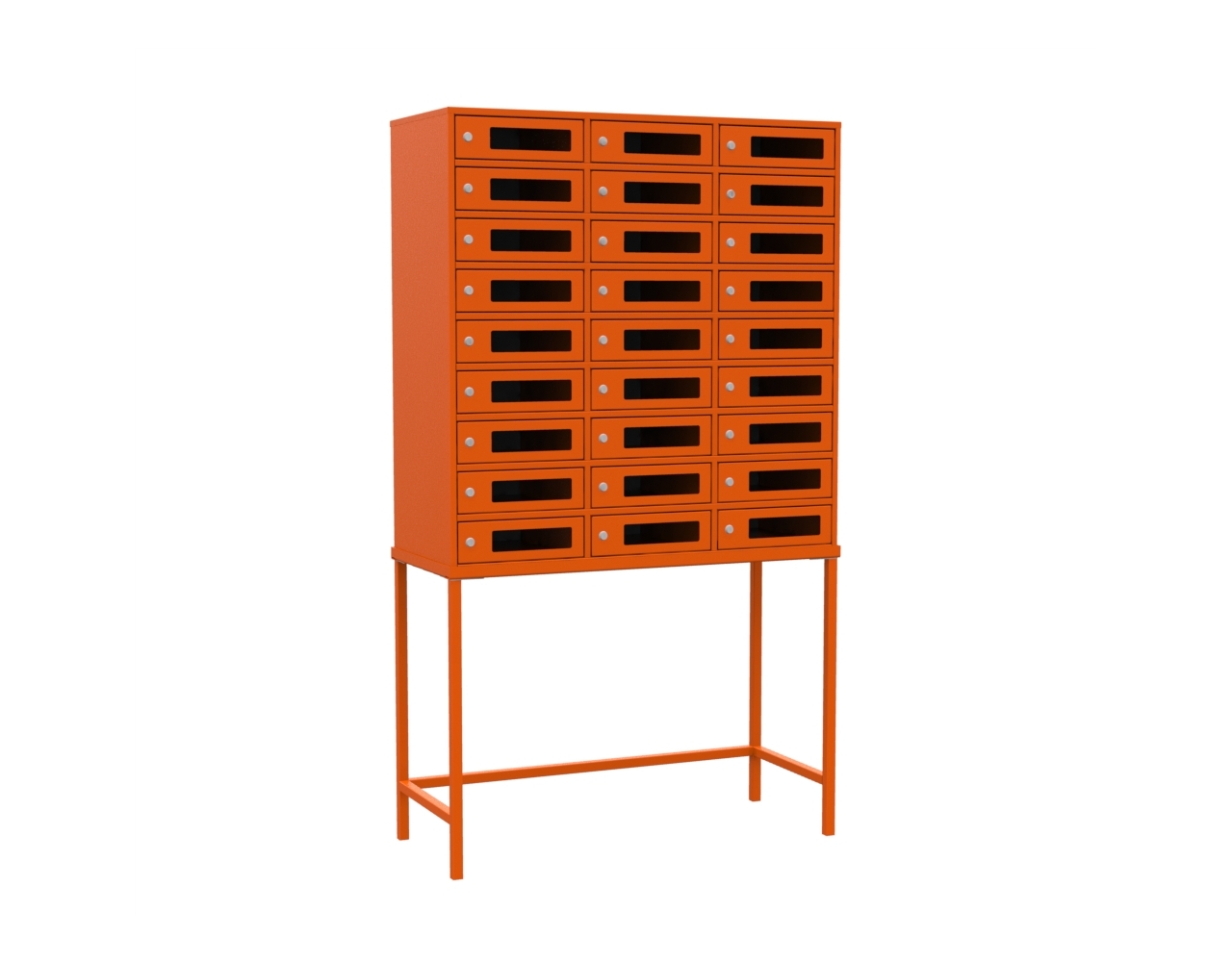 Шкаф абонентский с окошками, 27 ячеек, оранжевый